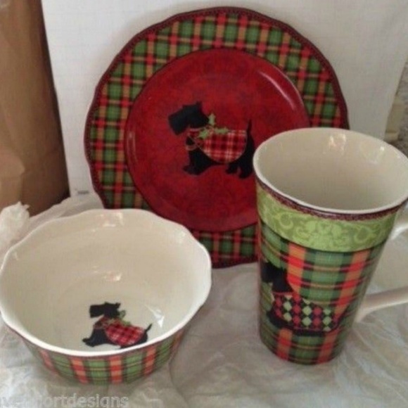 Scottish Terrier Dishes Plate Bowl Cup Set of 3